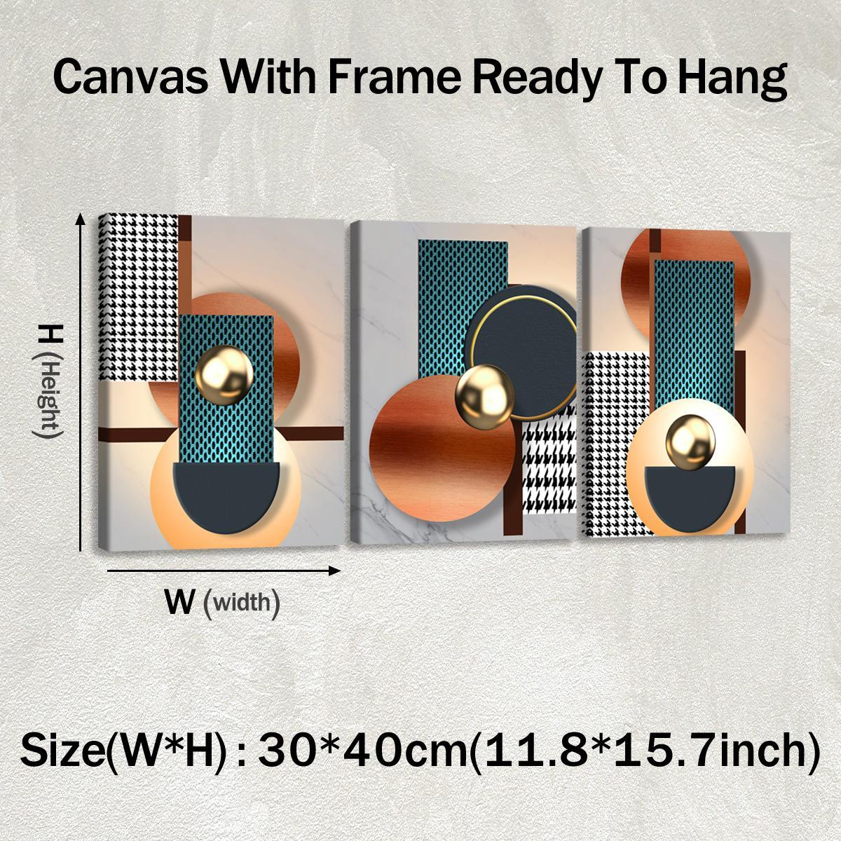 3Pcs Wooden Framed Canvas Painting, African Woman Abstract Geometric Shapes Gold Orange, Exquisite Poster, Home Decoration, Pattern Wall Art Decor, For Living Room, Bedroom, Office, Restaurant, Bar Wall Decor, Odorless, Painting, Print Artwork