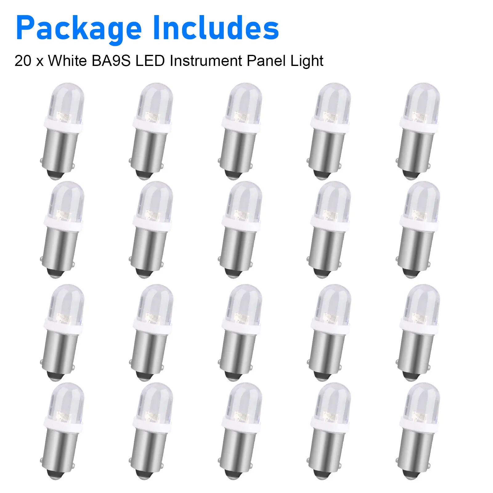 20 Pcs BA9S LED Instrument Panel Light - Pure White Interior Dome,Dash Gauge Light Bulbs,Energy Efficient Long Lasting,Car Light