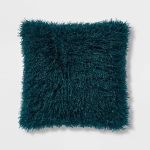 Euro Faux Mongolian Fur Decorative Throw Pillow Dark Teal Blue - Threshold