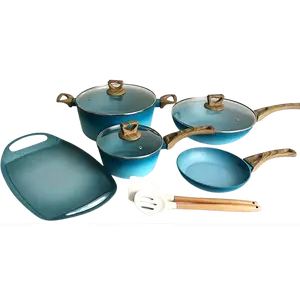 NEWARE bigger TURQUOISE Terracotta 10 Piece Cooking Set with GRIDDLE / Batería mas GRANDE de 10 piezas de TURQUESA Terracotta con COMAL