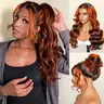 【 Salon Style at Home 】Ginger Highlights On Brown Hair 360 Lace Frontal Invisi Strap Skin Lace Invisi Drawstring Snug Fit Body Wave Human Hair Wig