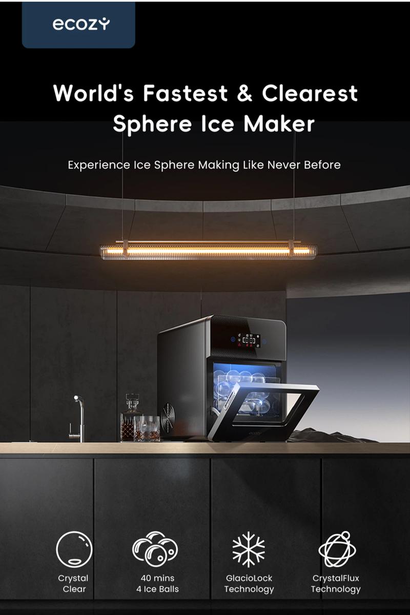ecozy 2 Inch Clear Ice Ball Maker with CrystalFlux Technology, 4 pcs in 40 Mins, 144 pcs/Day, Sphere Ice Maker with Enhanced Insulation, Automatic Water Supply, Self-Cleaning, Automatic Ice Ball Maker for Whiskey & Bourbon ecozy 2 Inch Clear Ice Ball Maker with CrystalFlux Technology, 4 pcs in 40 Mins, 144 pcs/Day, Sphere Ice Maker with Enhanced Insulation, Automatic Water Supply, Self-Cleaning, Automatic Ice Ball Maker for Whiskey & Bourbon
