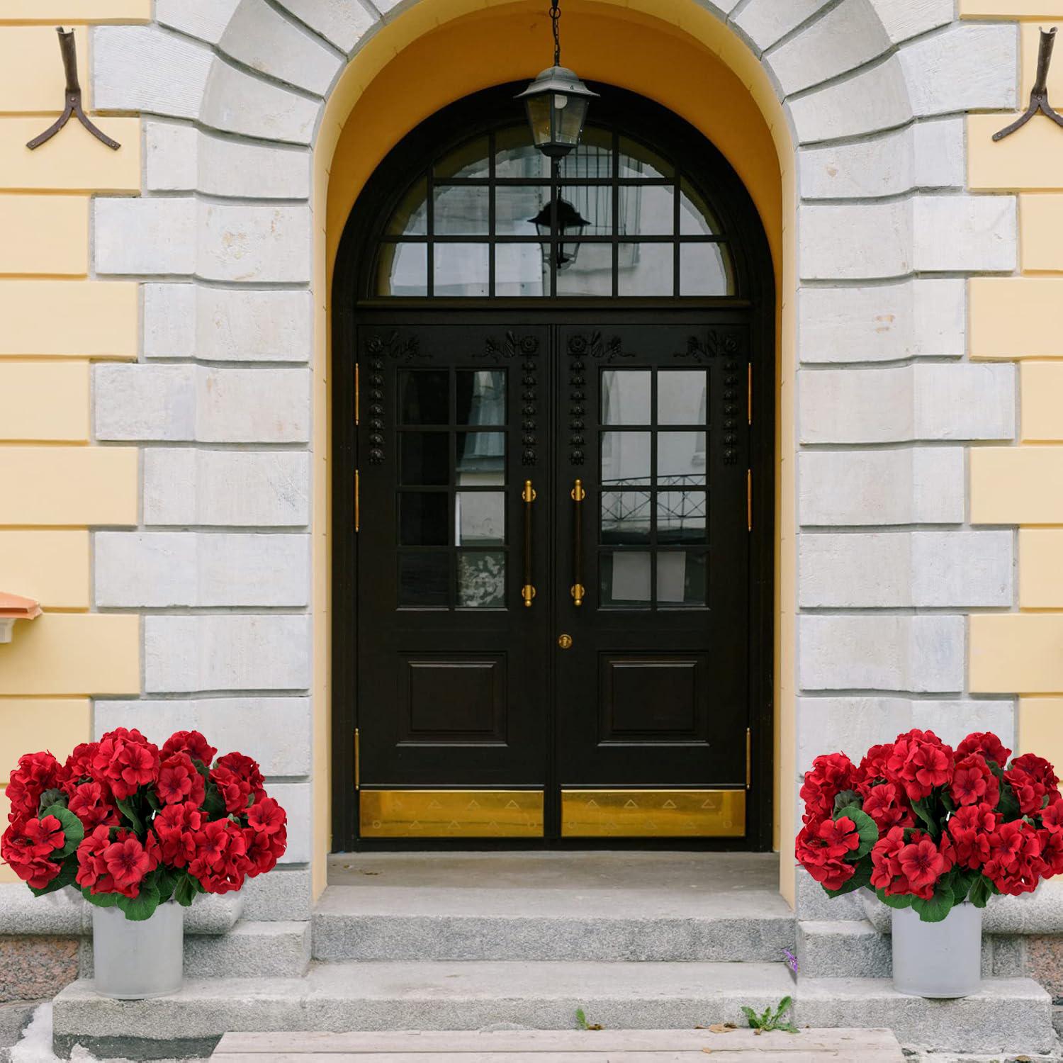 8 bundles of outdoor artificial geraniums, artificial plant UV resistant plastic flowers, used for indoor, outdoor, courtyard, hanging flower pots, porch, window home decoration (8, red)