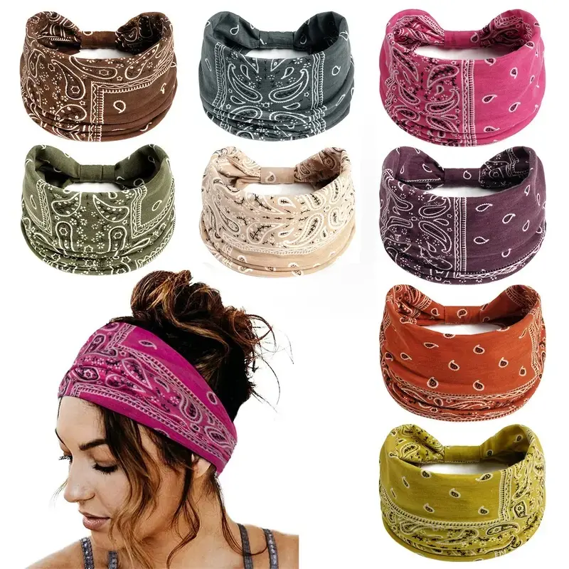 6Pcs Boho Headbands For Women Fashion Stretch Wide Hair Bands Knoted Turban Head Bands Yoga Running Sweatband Elastic Headband Stylish Wrap Headbands Hair Accessories for Teen Girls