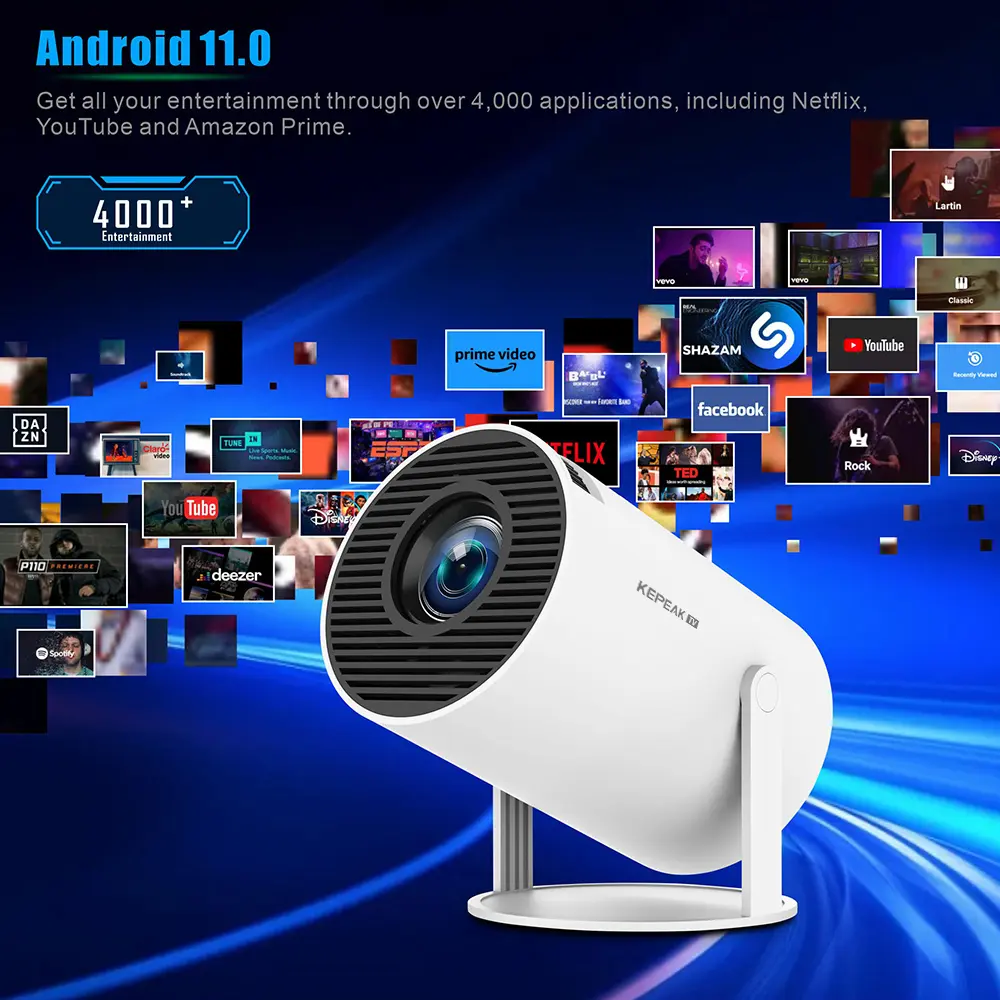 HY300Pro+ Mini Portable Projector | 720P HD Smart Movie Projector with 5G WiFi & Bluetooth 5.0 | 4K Supported | Home Theater & Gaming Entertainment