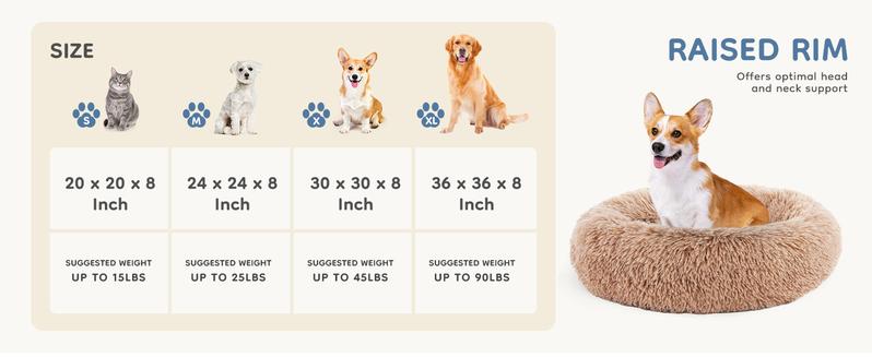 Sweetcrispy Official Soothing Donut Pet Bed for Cats & Pups | Machine-Washable Cozy Nest | Plush Waterproof Faux Fur | Non-Slip Base for Small Breeds