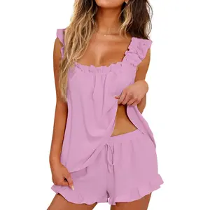 Women’s Pajama Set, 2-Piece Crinkle Pajamas — Soft Tank Top and Shorts Sleepwear Set, Bridal Pajama Set