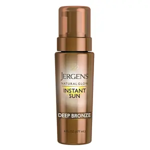 Jergens Natural Glow Instant Sun Tanning Mousse Deep Bronze Quick-Dry 6oz Flawless Self Tanner Tropical Fruity Scent Easy Fast-Drying Application
