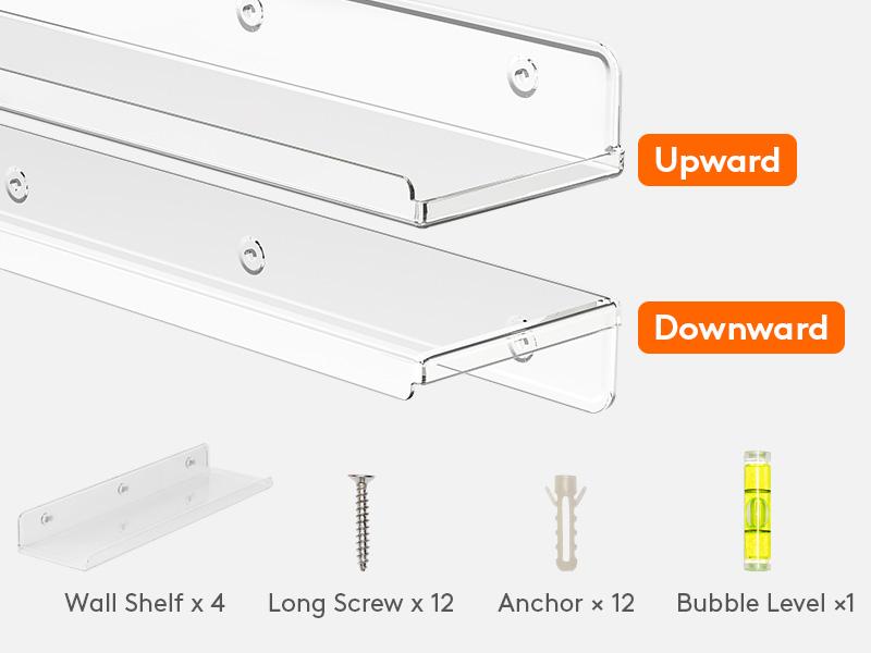 Lifewit Floating Shelves for Wall, Acrylic Shelf, Room Decor Bookcase/Vinyl Record/Photo/Picture in Bedroom, Living Room, Bathroom, Kitchen Storage Hanging Installation