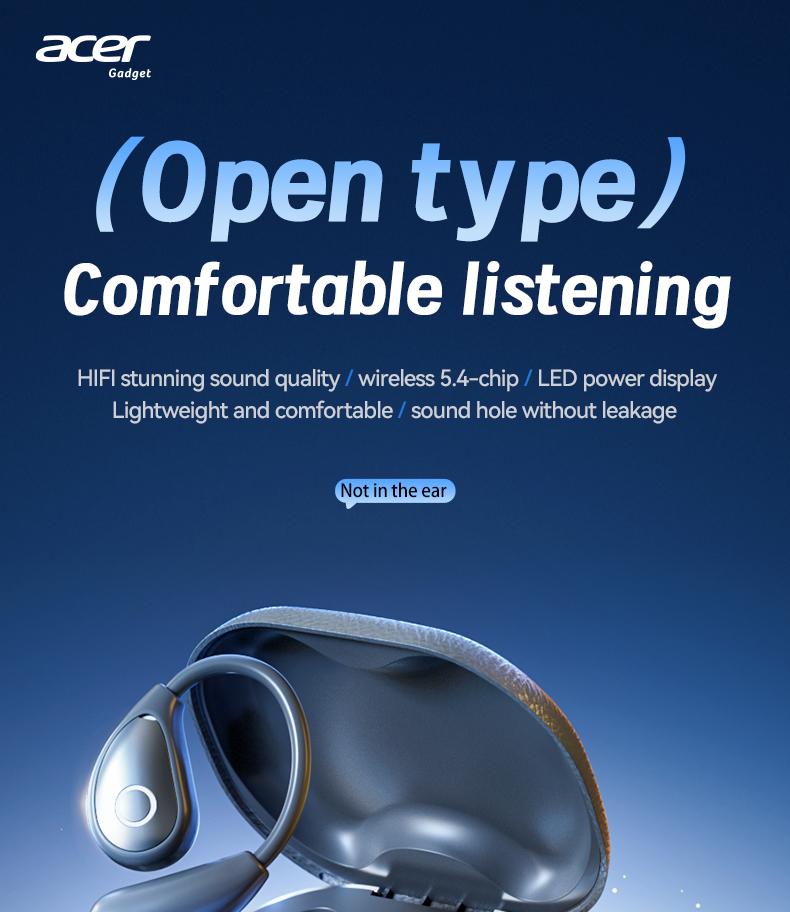 Acer OHR514 Wireless Earbuds,Open-ear Design Wireless Earphone, LongBattery Life Earbuds for Sports, Touch ControlEarbuds,Audio Electronic Headset gaming headset fast charge Black