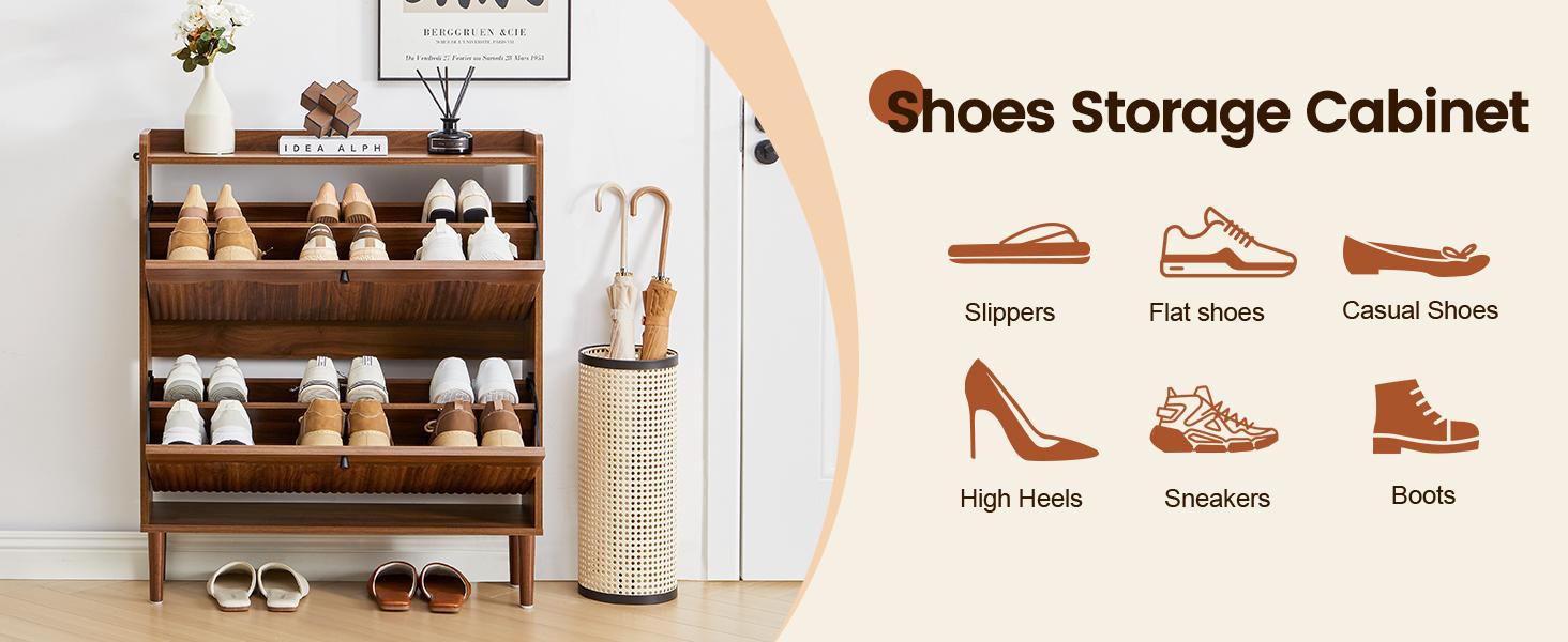 Giratree Wooden Fluted Shoe Cabinet with 2/3/4 Flip Drawers, Stylish Narrow Shoe Storage Organizer with Wave Design, Freestanding Entryway Shoe Rack for Hallway, Living Room Giratree Wooden Fluted Shoe Cabinet with 2/3/4 Flip Drawers, Stylish Narrow Shoe Storage Organizer with Wave Design, Freestanding Entryway Shoe Rack for Hallway, Living Room