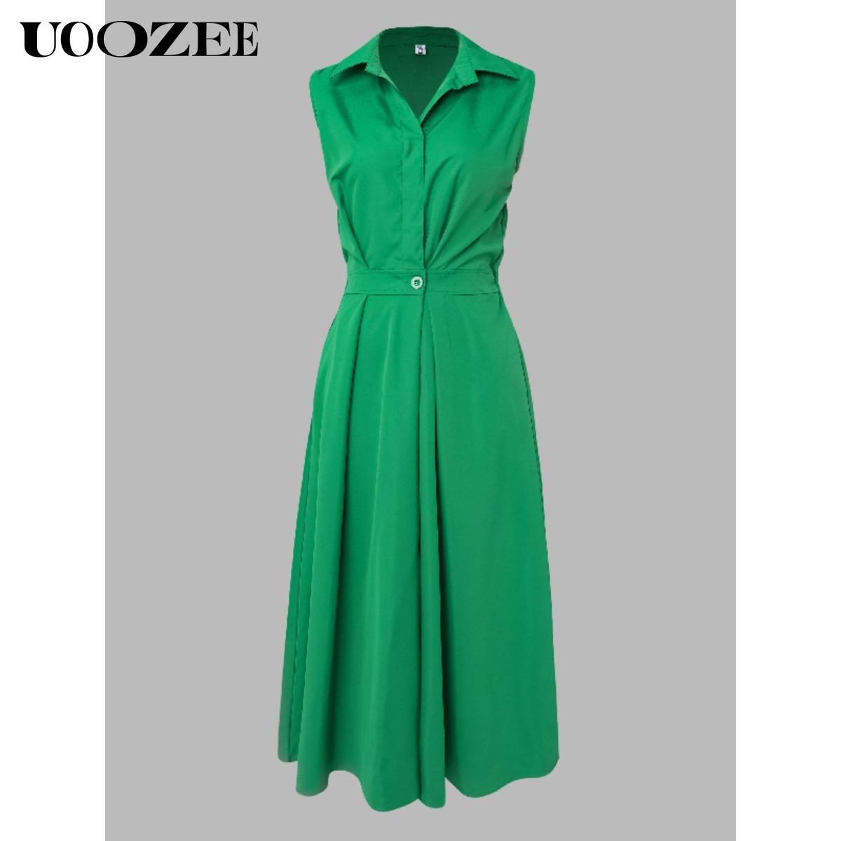 Women's loose solid color lapel mid-length dress, waist design, comfortable and elegant, a must-have for commuting and formal occasions Shirt Dress