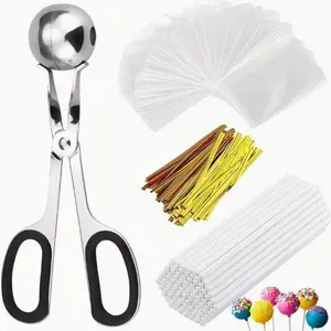 Cake Pop Treat Bag Kit Including 100pcs Cake Pop Sticks, 100pcs Parcel Bags, 100pcs Twist Ties and 1 Cake Pop Mold, Cake Lollipop Making Tools