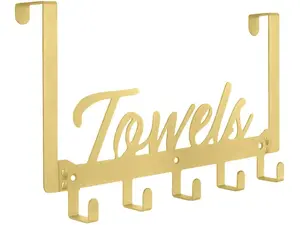 Metal Towel Holder Over The Door Heavy Duty Bathrobe Rack with 5 Hooks