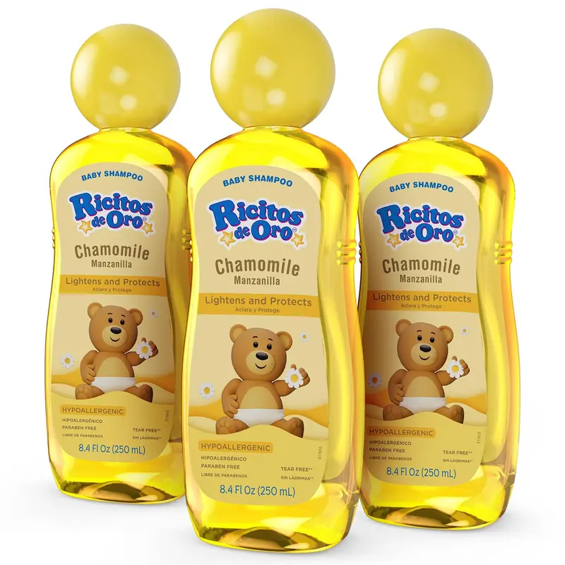 Ricitos de Oro Baby Shampoo with Chamomile – Gentle and Tear-Free Formula for Babies and Kids, Natural Lightening and Soft Conditioning Hair Care, Paraben-Free, Safe Daily Use, 8.4 fl oz, 3-Pack