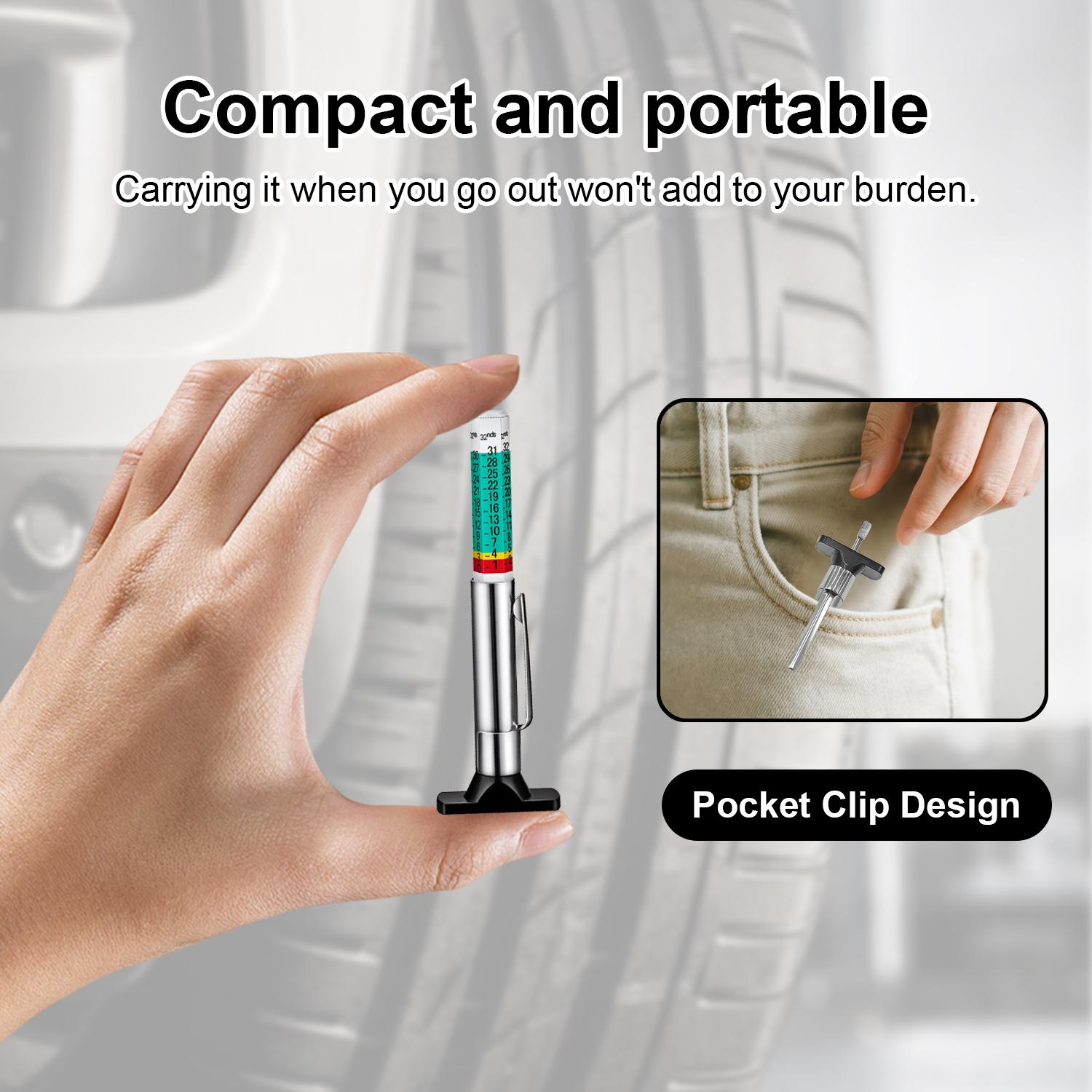 Universal 5PCS Tire Tread Depth Gauge, Color Coded Tire Depth Gauge with Pocket Clip in 1/32 Inch Increments, Accurate Tread Gauge Depth 32nds Measuring Tool for Car, Semi Truck Tire Tread Checker