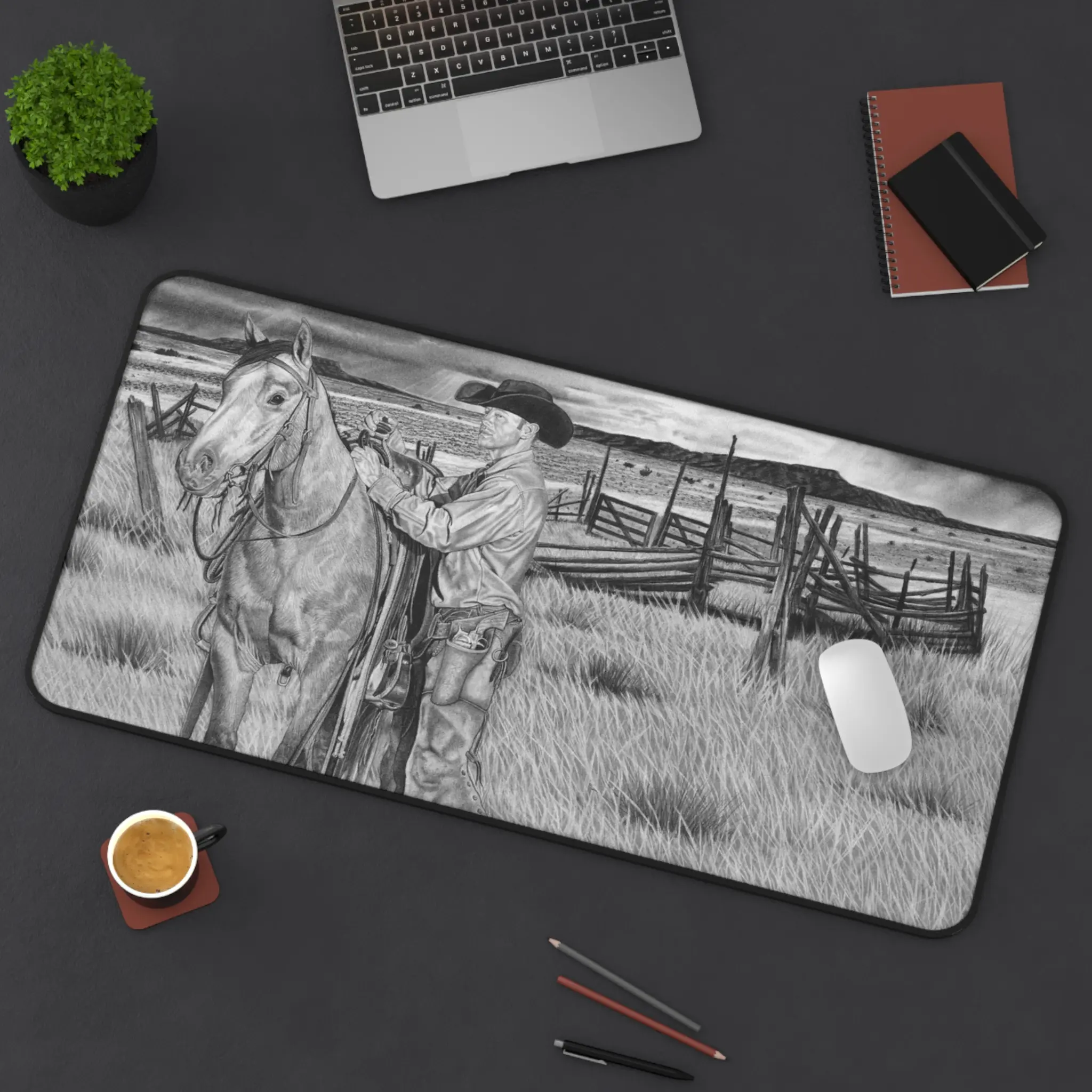 Desk Mat - Western Decor, Cowboy Office Accessory, Horse Lovers Gift, Stylish Computer Mat, Rustic Home Office
