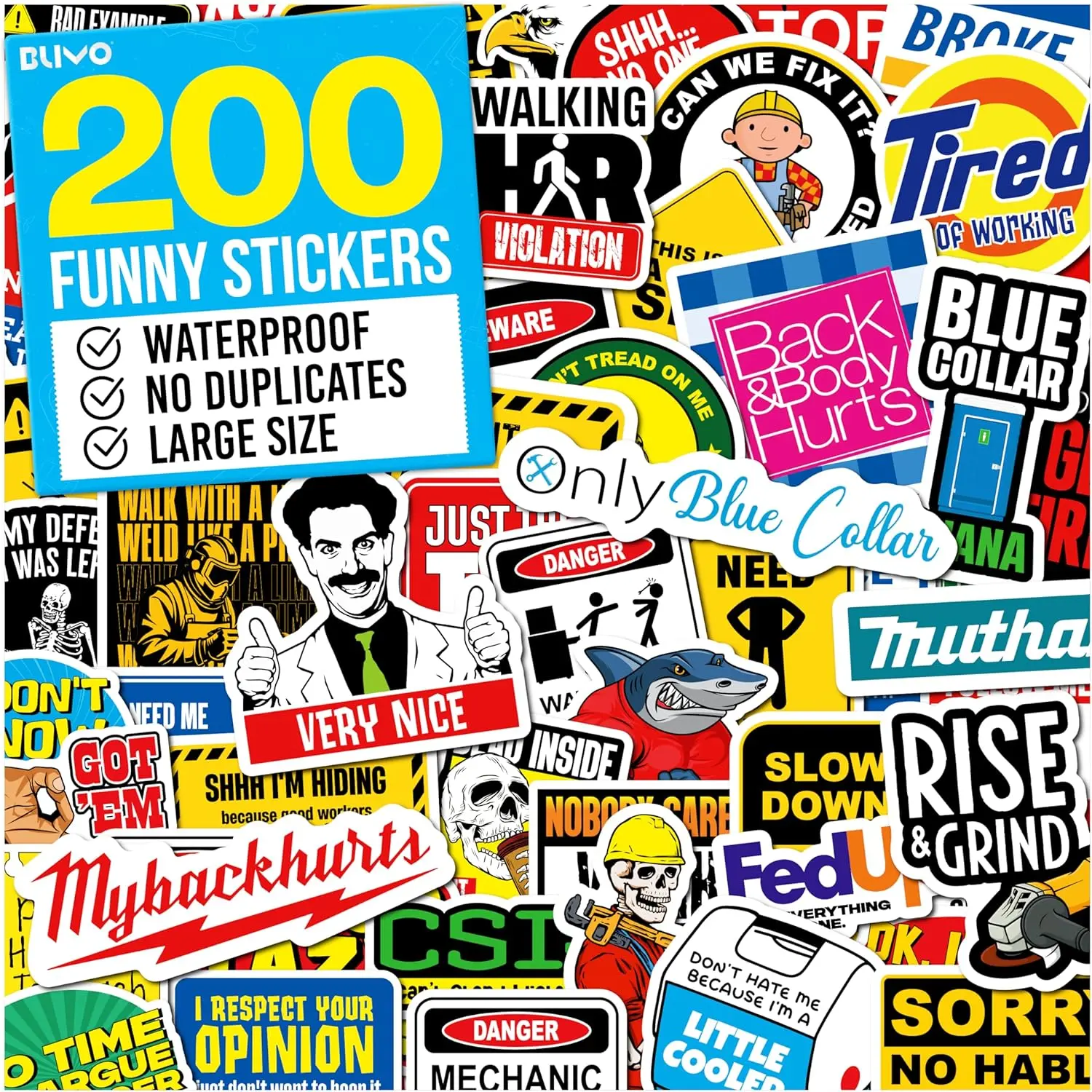 200 PCS Hard Hat Sticker Set - Vibrant Vinyl Waterproof Humor Decals, Adhesive Accessory for Blue Collar Workers, Suitable for Lunchboxes (Welders, Electricians), Decal, Cheeky