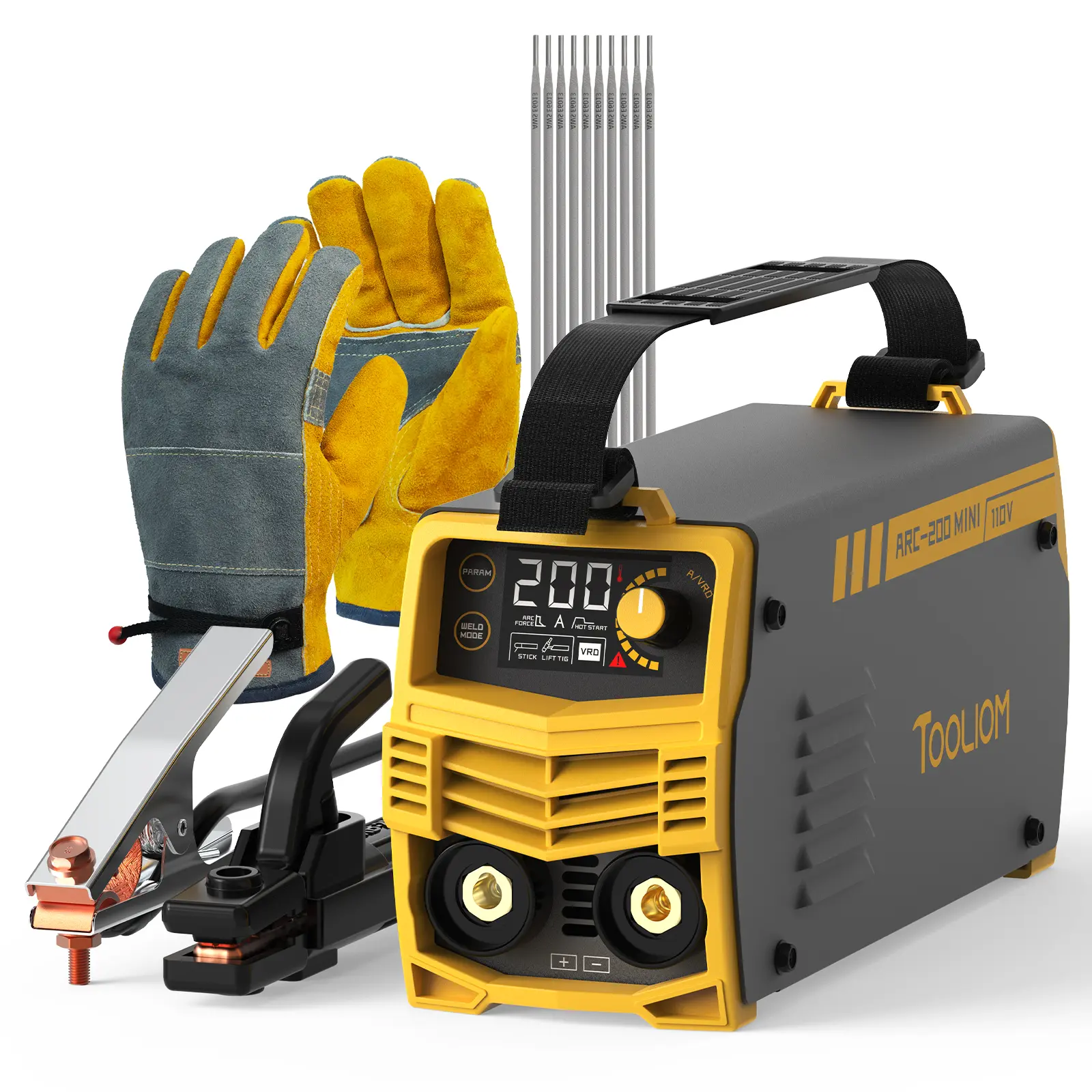 TOOLIOM ARC-200-MINI 200A 110V Stick Welder, Portable MMA ARC Welding Machine with IGBT Inverter - Hot Start, Arc Force for Home Repair & DIY, Includes Gloves and E6013 Rods