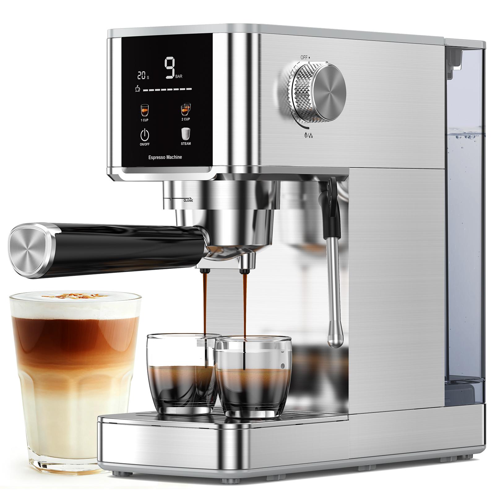 COWSAR 20 Bar High Pressure Stainless Steel Drip Coffee Maker with Touch Control Panel 1.2L Removable Transparent Water Tank for Residential Use