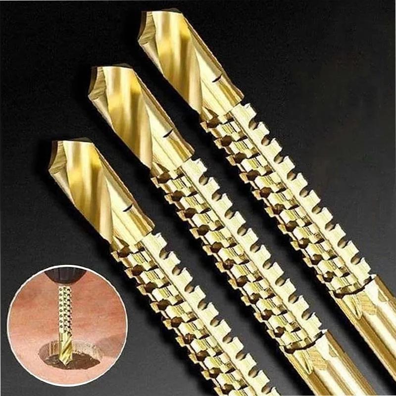 Titanium-Plated High-Speed Steel Drill Bits Set Metalworking & Wood Drilling Sharp Serrated Design Anti-Rust Coating Power Tool Accessories