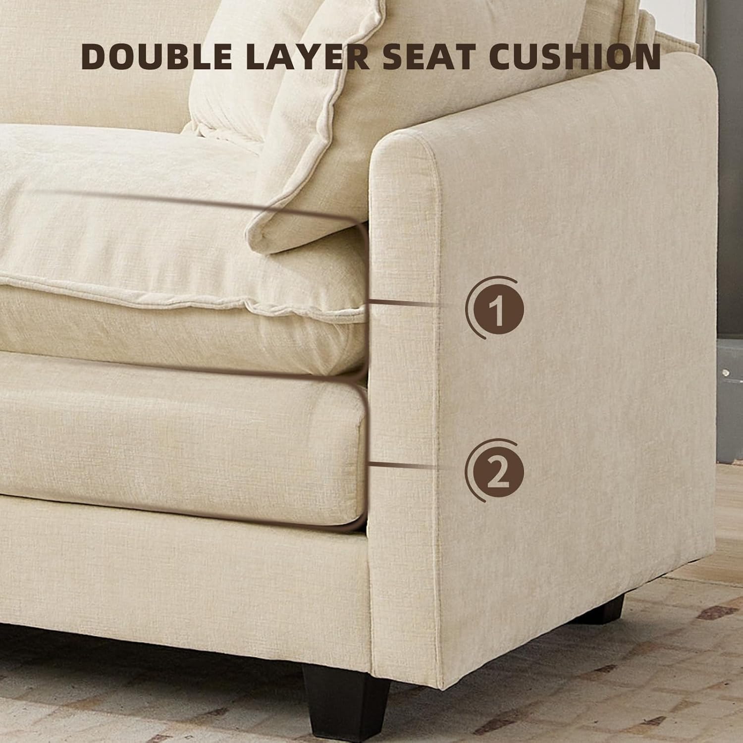 149.6” Modular Sectional Sofa Couch Oversized Convertible Couches 4 Seater Chenille Deep Seat Cloud Couch with Pillows for Living Room, Apartment, Office, Beige