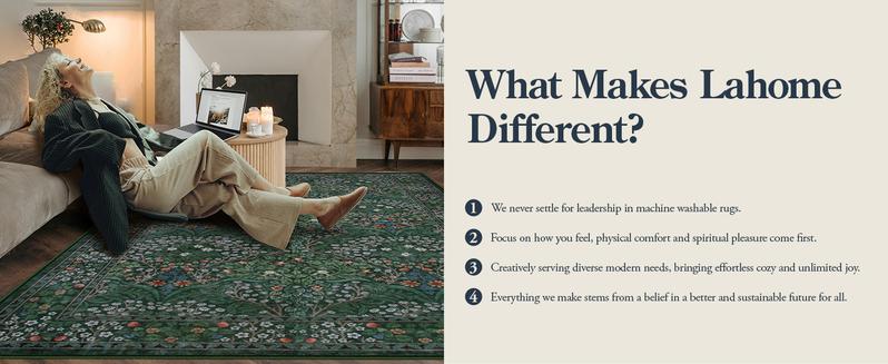 Lahome Floral Area Rugs, Soft Washable Rugs for Living Room Bedroom, Boho Non-Slip Forest Large Throw Carpet for Farmhouse Dining Room Office