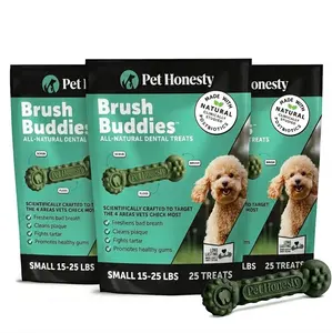 Pet Honesty Brush Buddies All-Natural Long-Lasting Dental Treats for Small Dogs (3-Pack) — Supports Oral Health, Fights Plaque & Tartar, Promotes Healthy Gums - 75 Count Total (3 x 25 Count Bags) - For Dogs 15-25 lbs