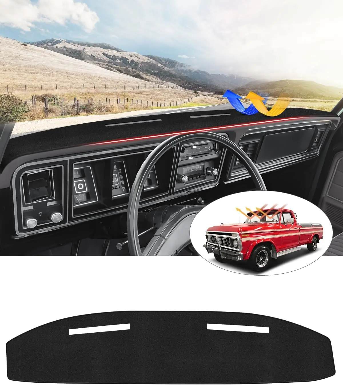 KUST Dash Cover for Ford F100/F150/F250/F350/Bronco Pickup Truck 1973-1977 1978 1979 Dashboard Cover Mat for F150/F250/F350 Accessories Non-Slip Carpet Sunshield Glare UV Rays Protector
