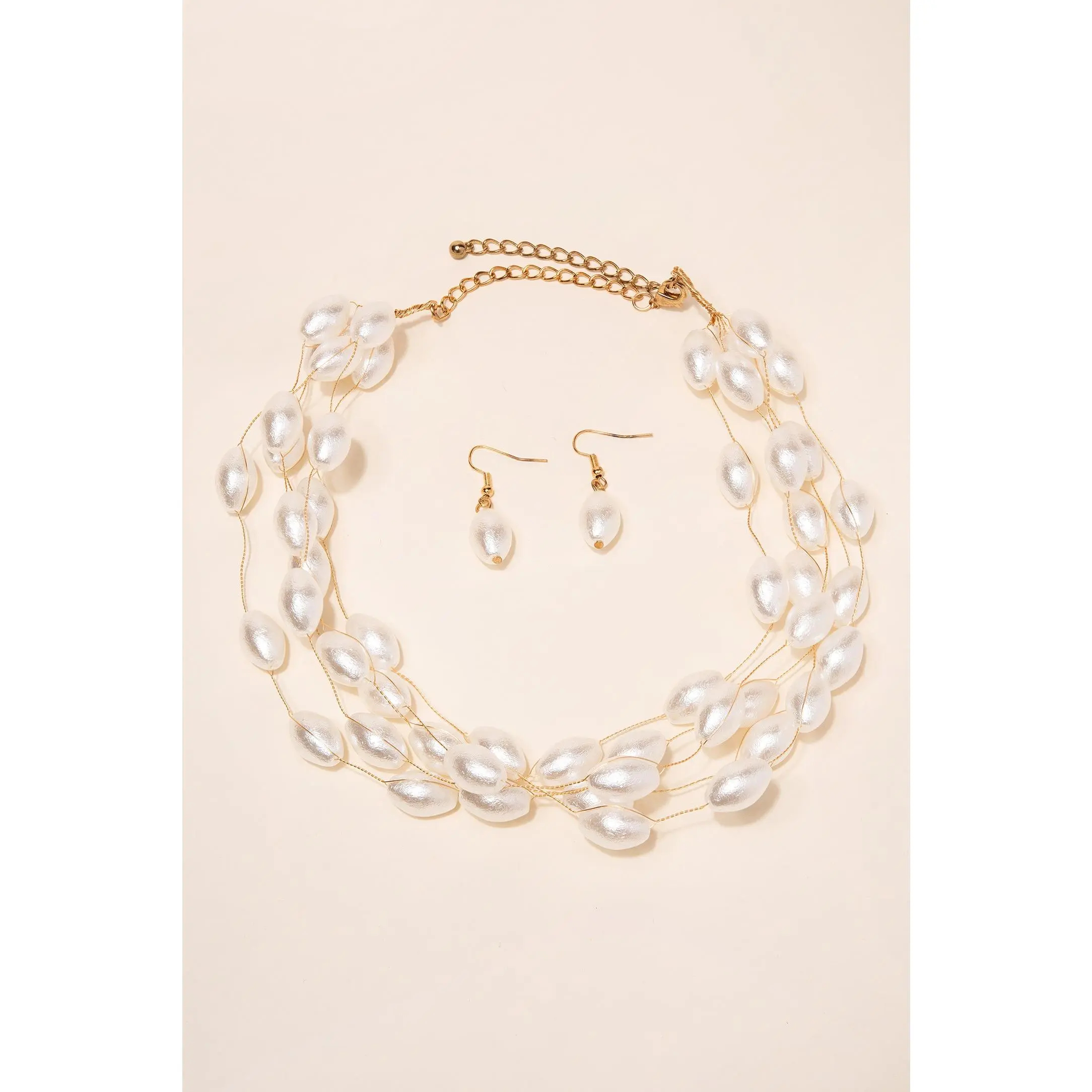 Kylie Layered Oval Baroque Pearl Necklace & Earring Set