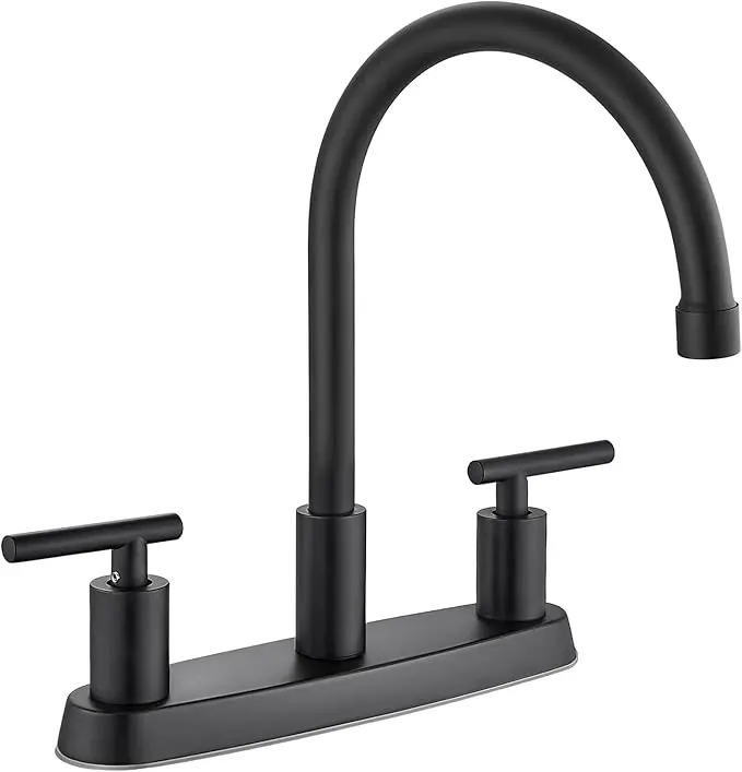 8 Inch Centerset Lead-Free Dual Handles Kitchen Sink Faucet, 2 or 3-Holes, High-Arc 360° Swivel Spout for Kitchen & RV, Plastic Modern Camper Kitchen Mixer Tap, Mixing Hot Cold Valve, Matte Black/Brushed Nickel/Polished Chrome