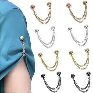 4Pair Magnetic Clothing Clips with Chain, Multi-Function Magnet Button Pins Hijab Cuff Clips for Fixing Hem of Clothes Long Pants Legs Sleeves of Shirts, for T-Shirts/Blouses/Dresses, Hijab & Scarf Holder