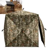 TIDEWE Hunting Blind, 270° One-Way See-Through Pop Up Ground Blind, Camouflage Hunting Tent with Silent Sliding Windows, Brush-In Loops, Durable Metal Hub Frame, Quick Setup for Deer & Turkey Hunting