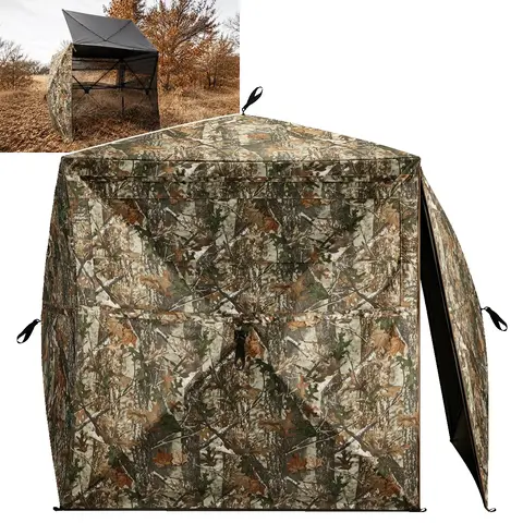 TIDEWE Hunting Blind, 270° One-Way See-Through Pop Up Ground Blind, Camouflage Hunting Tent with Silent Sliding Windows, Brush-In Loops, Durable Metal Hub Frame, Quick Setup for Deer & Turkey Hunting