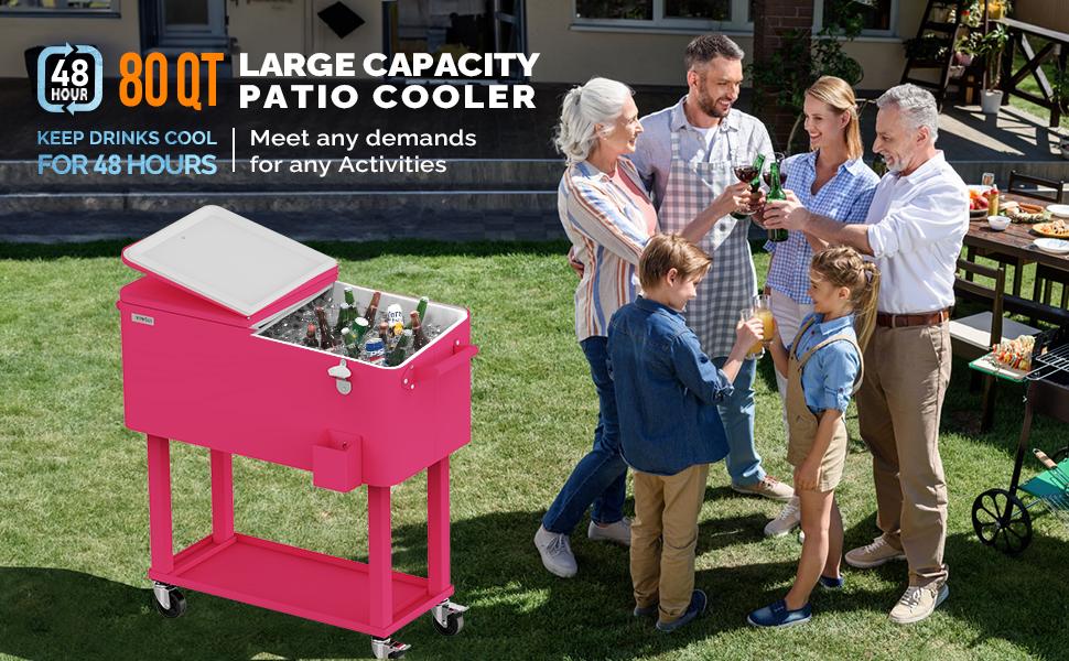 VINGLI 80 Quart Rolling Ice Chest, Portable Patio Party Bar Drink Cooler Cart, with Shelf, Beverage Pool with Bottle Opener VINGLI 80 Quart Rolling Ice Chest, Portable Patio Party Bar Drink Cooler Cart, with Shelf, Beverage Pool with Bottle Opener