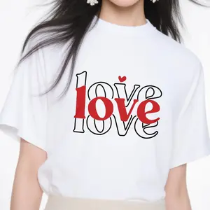 Love Love Heart Women's T-Shirt 100% Cotton Classic Crew Neck Basic White Tee for Women Casual Comfy Fashion Womenswear Tops
