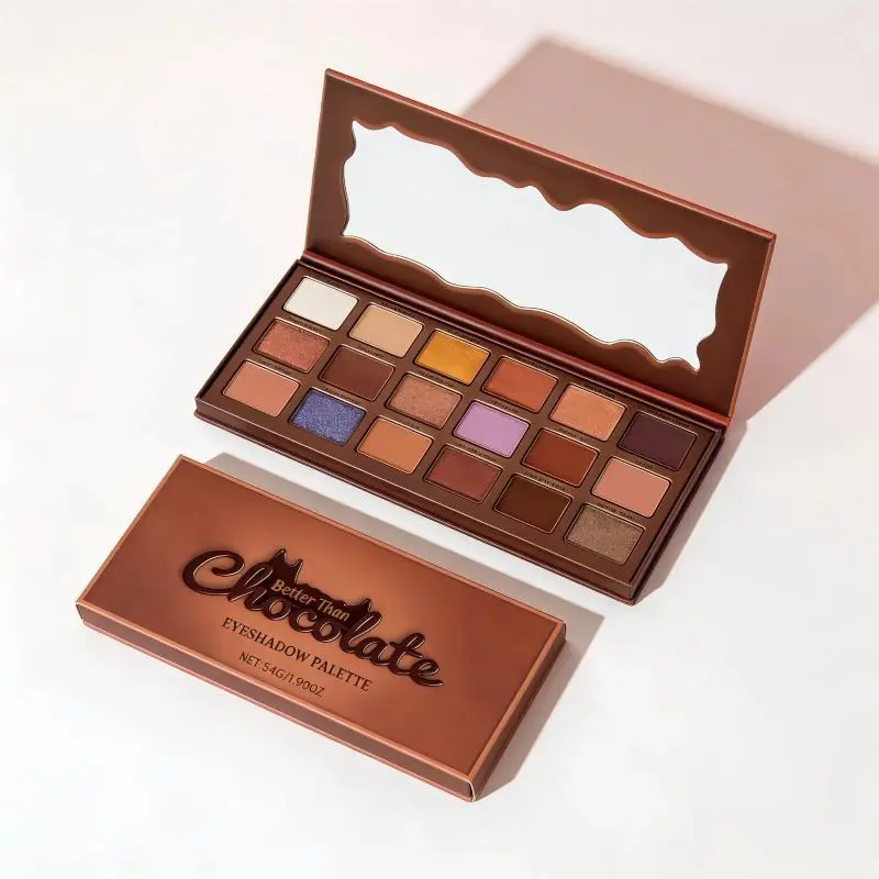 Chocolate Eyeshadow Palette, 18 Smooth High-Pigment Shades - Color Lasting Eyeshadow with Matte, Shimmer & Glitter Finishes for Office Looks & Makeup Tutorials, Blendable, Gentle, Eye Makeup, Long-Wear, Cosmetic, Daily, Mirror, Contour, Bling Effect, 54G,