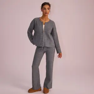 Joyfunear Women's Oversized Knit Sweater & Wide-Leg Pants Set - Cozy Casual Two-Piece for Comfortable Home Wear - Pink Colorway