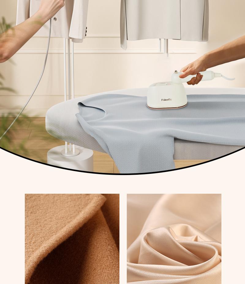 Pukomc 1050W Mini Handheld Steam Iron – Quick Heat, Dual Nozzles, Rotating Handle for Easy Wrinkle Removal, Compact & Lightweight.