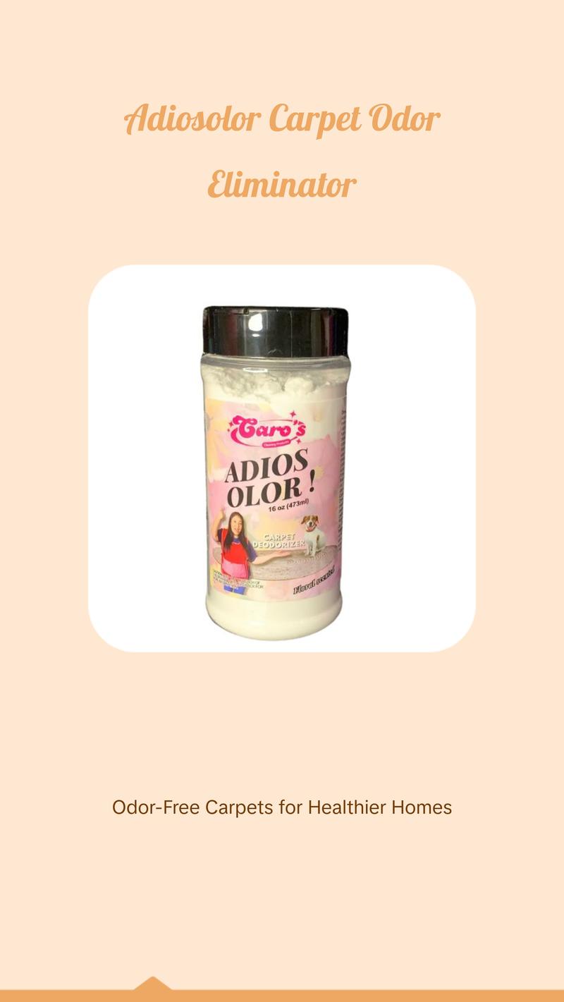 Caro's AdiosOlor Eliminator Odor Eliminator for Carpets - 16 oz Powder, Effective Odor Elimination, Bacteria Killer, Household Interior Cleaner