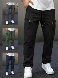 Men’s lightweight ice silk outdoor work pants, pack of 4: large zippered pockets, elastic waistband, flap multi-pocket design—suitable for hiking, fishing, camping, climbing, sports, gym workouts, running, and everyday casual wear.