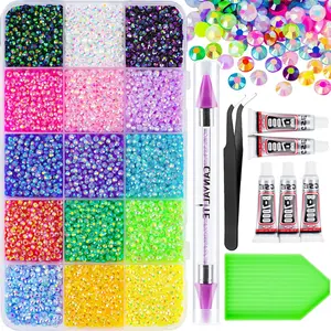 20000Pcs Resin Jelly Rhinestones for Bedazzling, Multicolor 3mm Flatback Rainbow Gems, Bedazzling Crystal with 4Pcs 2.5g Jewelry Glue, Rhinestone Picker for DIY Crafting Clothes Shoes Nail Art