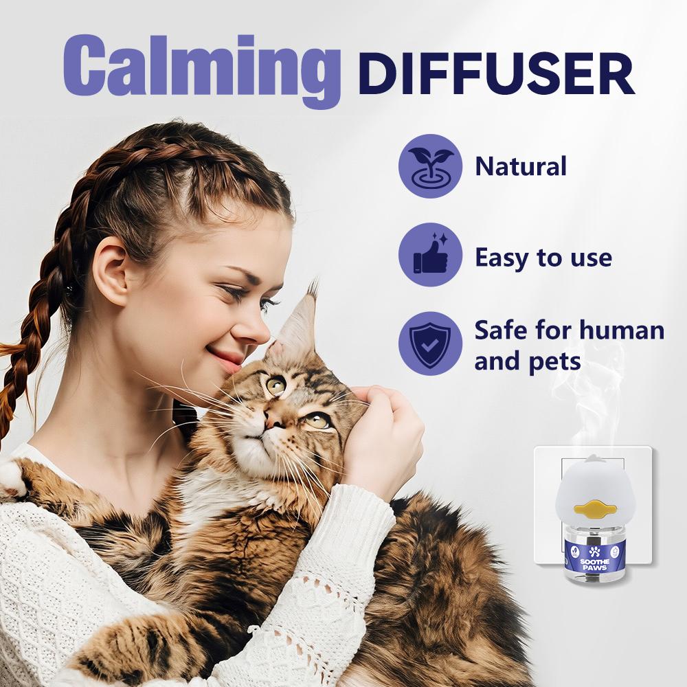 SoothePaws Cat Calming Pheromone Diffuser Kit — 1D+1R or 1D+2R (48 ml Refills) | Unscented & Drug-Free | Helps Reduce Scratching, Spraying, Hiding & Meowing | ~30 Days per Refill | Covers up to ~700 sq ft per Diffuser | 110–220V