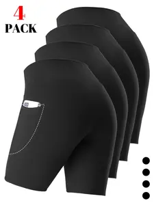 4pcs Plus Size High-Waisted Shorts | Side Pocket Moon Pocket 5-Inch, High-Stretch Fabric, Casual, Plus Size Casual Shorts, Intelligent Memory Waistband, 4D Fluid Fit, Designed for Curvy Figures, Tummy Control Shorts with Side Pockets