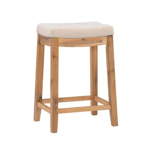 Linon Backless Linen Counter Stool Bar Saddle Wood Dining Room 26" Beige