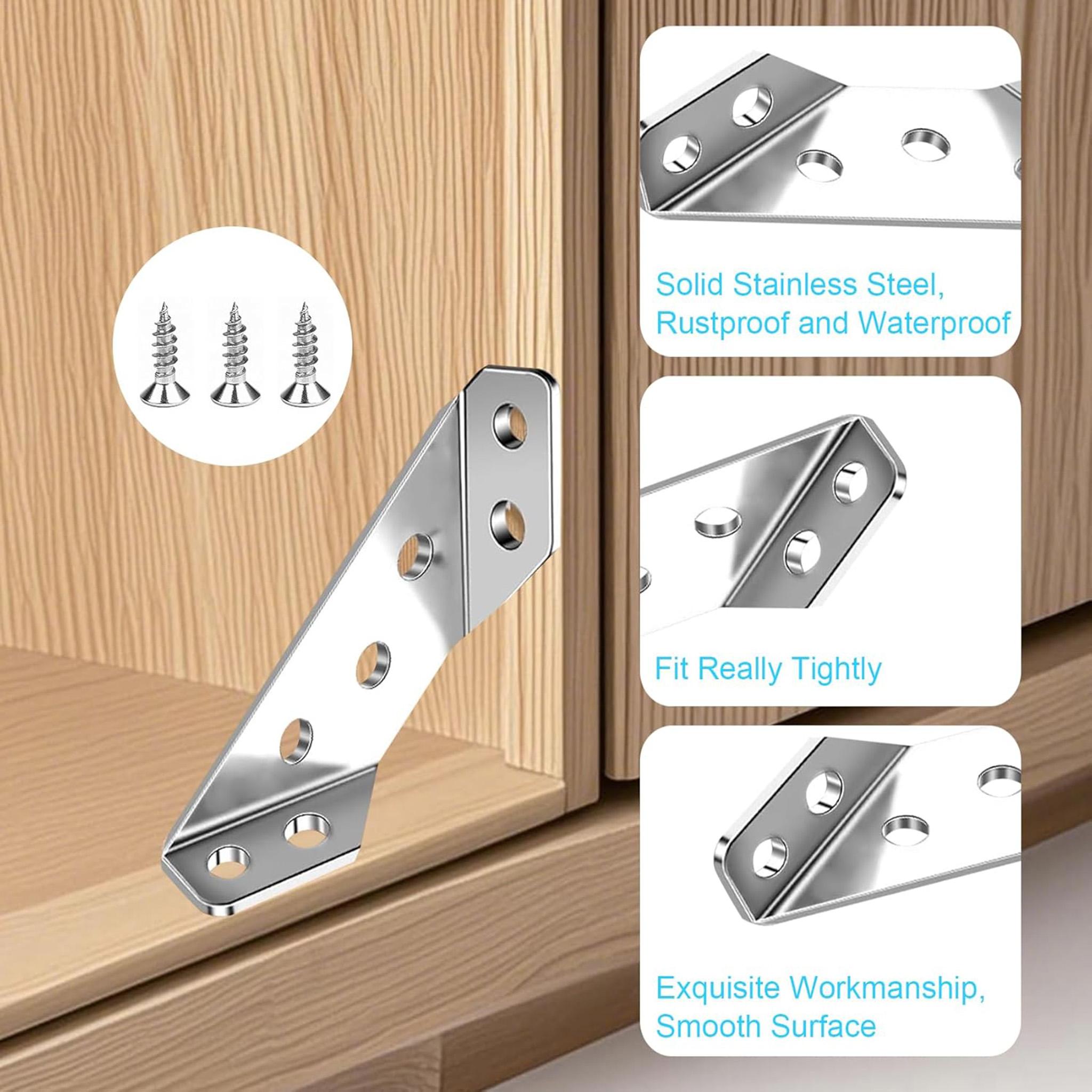 Premium Stainless Steel Corner Brackets for Wood Frame, Universal Metal Hardware Corner Braces with Screws, Wooden Furniture Corner Connectors Such as Drawers, Cabinets, Tables and Chairs