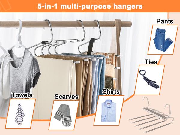 2 Pack Pants Hangers Space Saving Clothes Hanging 5 Layers, Non Slip Clothes Hangers for Closet Organizers and Storage Home Organization