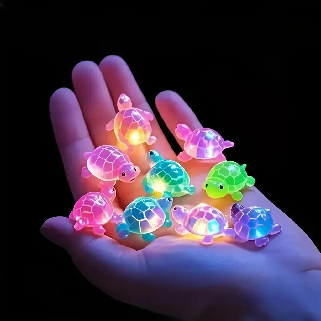 20 Pieces Glow-in-the-Dark 3D Turtle Figurines, Resin Animal Decoration Figures, Colorful Semi-Transparent Decorations, Decorative Ornaments, DIY Crafts, Beach Party Gifts, Ocean Theme Event Supplies