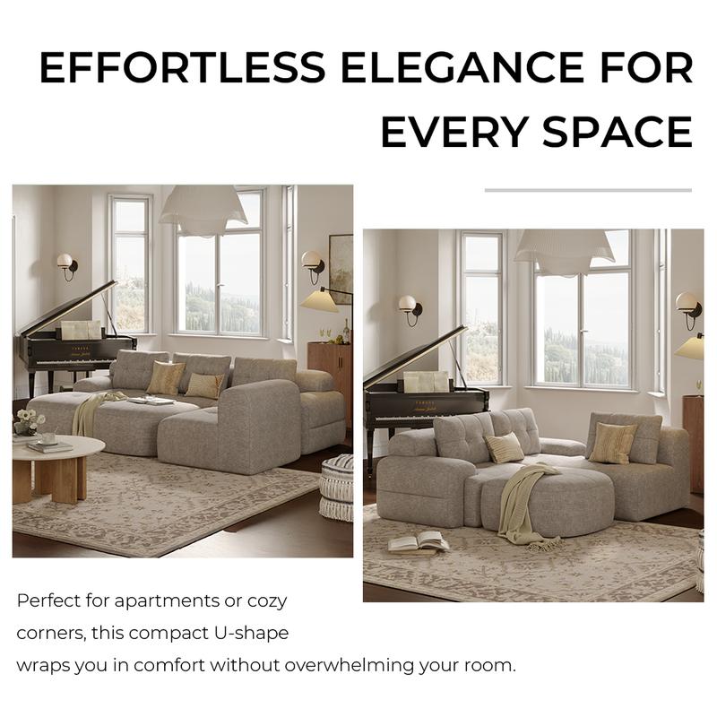 [New Year Deals] 145'' U-Shaped Modular Sectional Boneless Sofa Couch Full-Foam Structure Compression Packaging Woven Texture Upholstery Oversized Modern Living Room Couch for 4+ Years of Comfort,Xstmas Gifts for the Whole Family: Husband&Wife, Mom & Dad