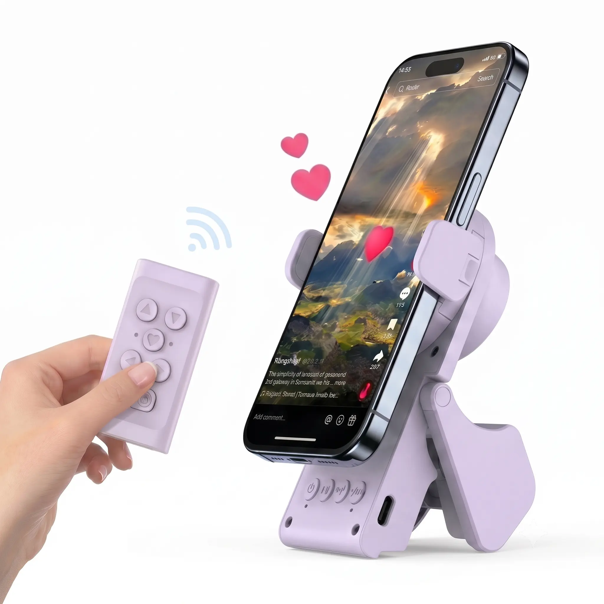 MFHHFM 5-in-1 TikTok Remote Control with Foldable Phone Stand | Wireless Page Turner & Bluetooth Camera Shutter, Portable Phone Video Recording Accessory